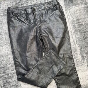 Chicos Platinum Jeans Womens US 8 Silver Metallic Coated Shimmer Party NYE Sz 1